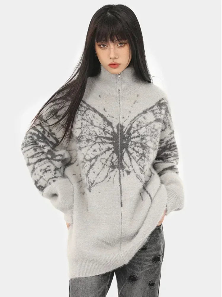 Splattered Butterfly High Collar Sweater