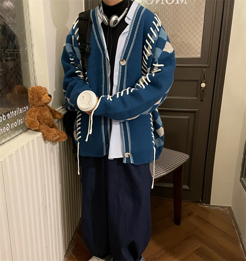 Plaid Stitched Cardigan