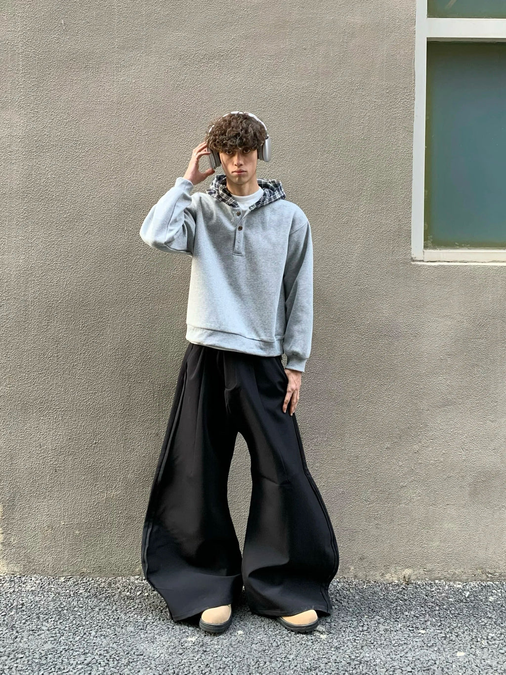 Effortless Plaid Retro Splicing Hooded Sweatshirt