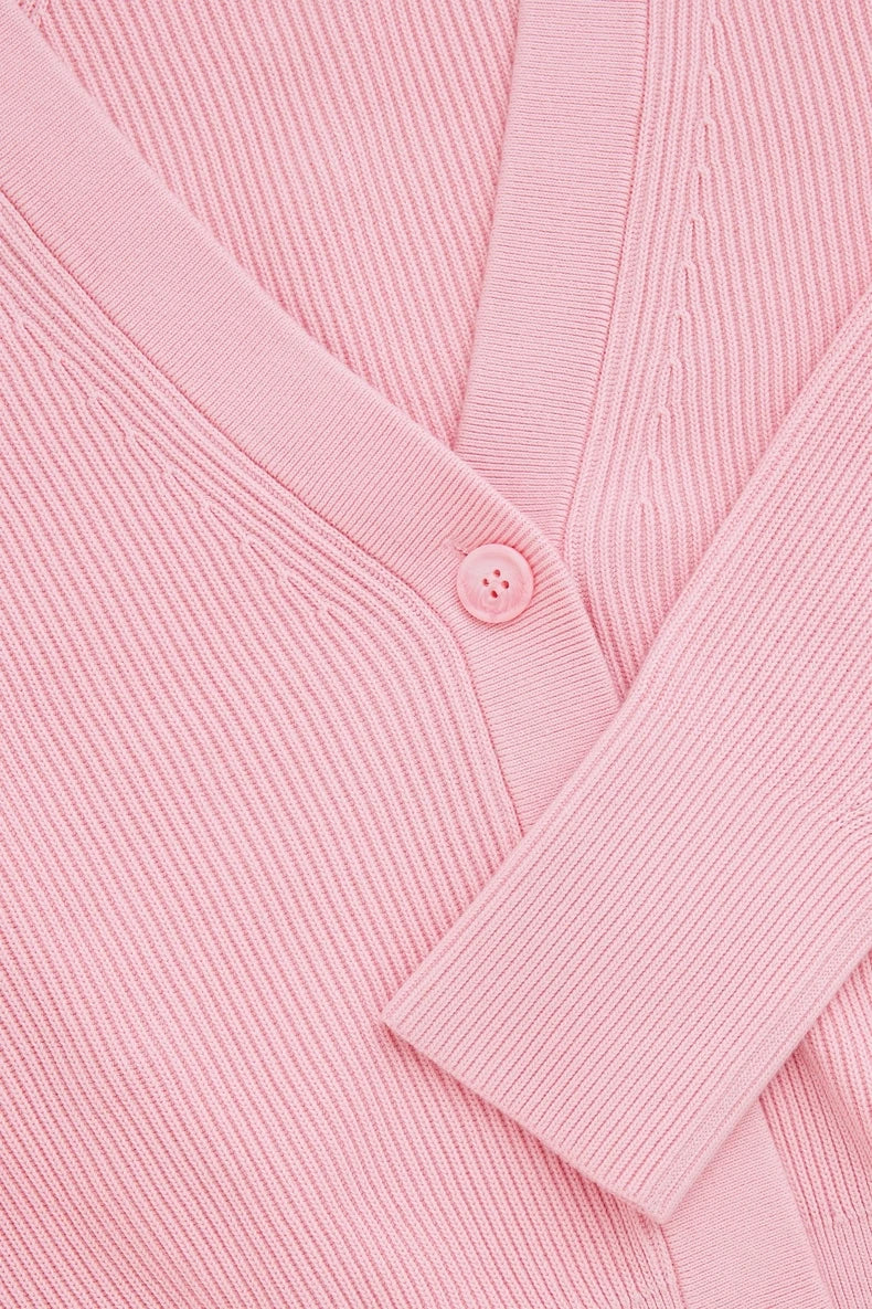 Ethereal Pink Autumn V-Neck Ribbed Cardigan