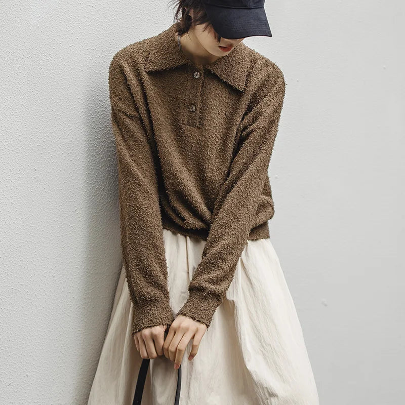 Warm Khaki Fleece Casual Stylish Sweater