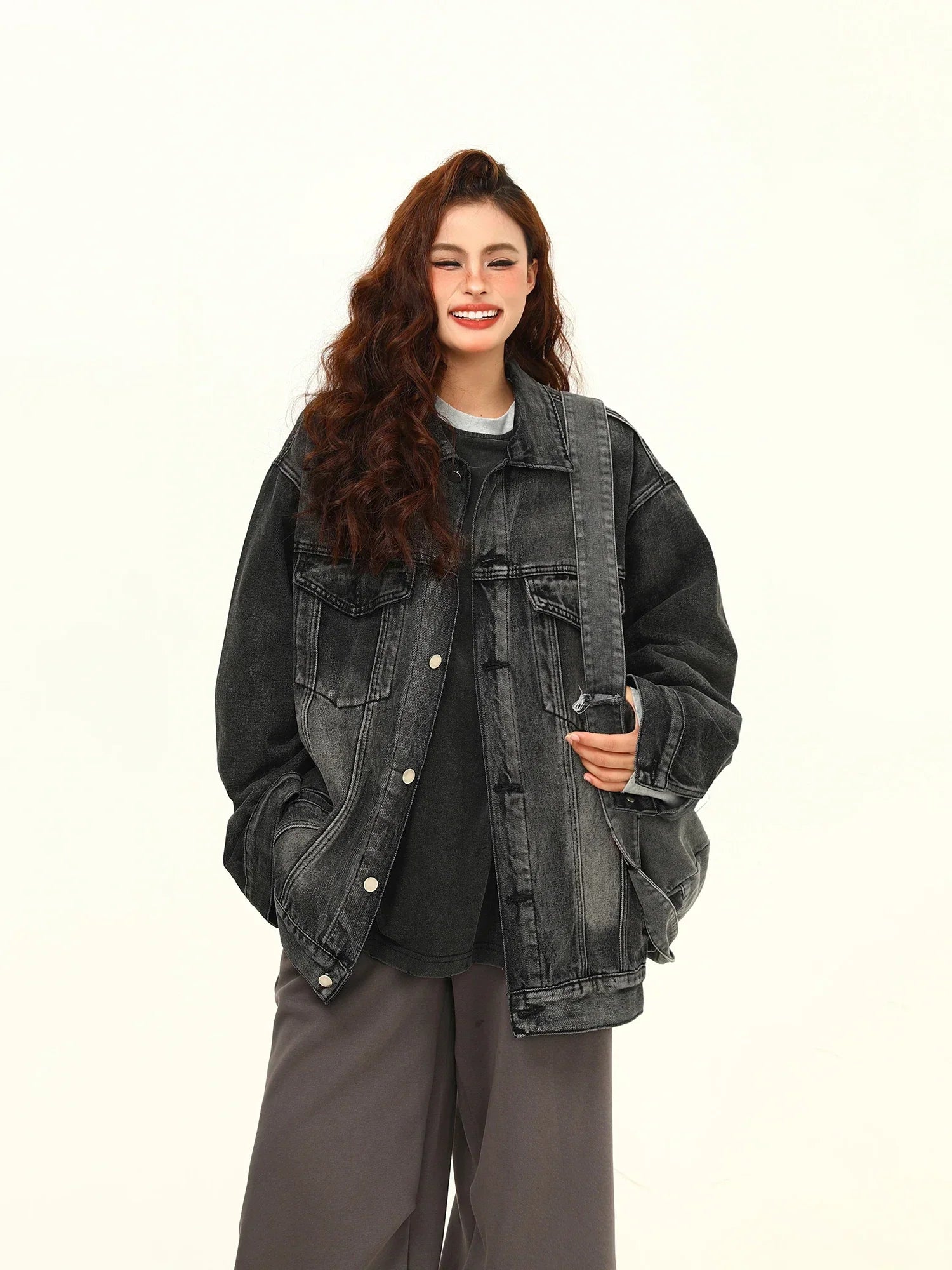 Women Black and Gray Denim Jacket