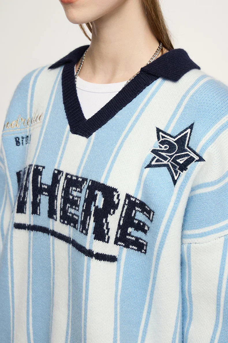 Striped Wheel Star Design Sweater