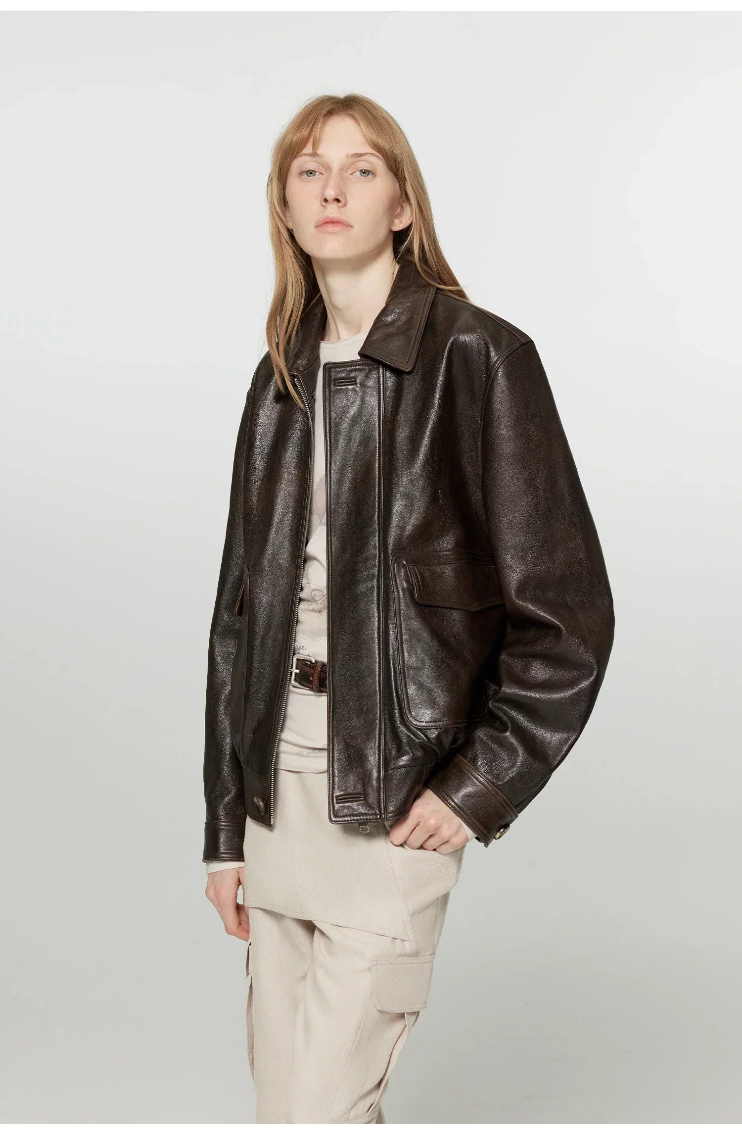 Women Brown Distressed PU Leather Jacket