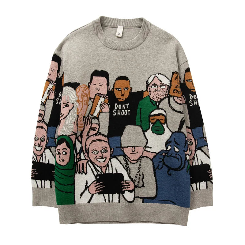 Cozy Patchwork Rabbit O Neck Sweater