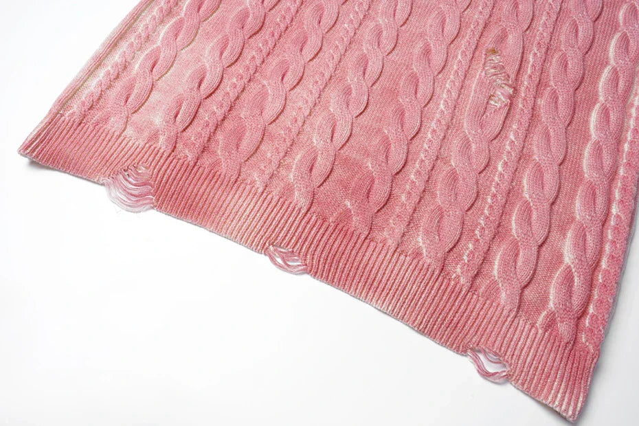 Distressed Cable Knit Sweater