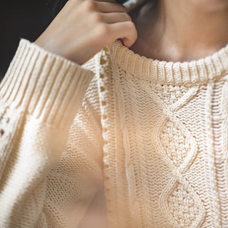 Autumn Winter Beige Cropped Sweater