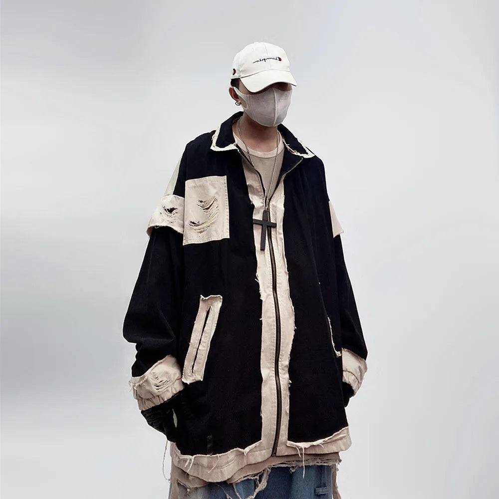 Oversized Patchwork Distrssed Jacket