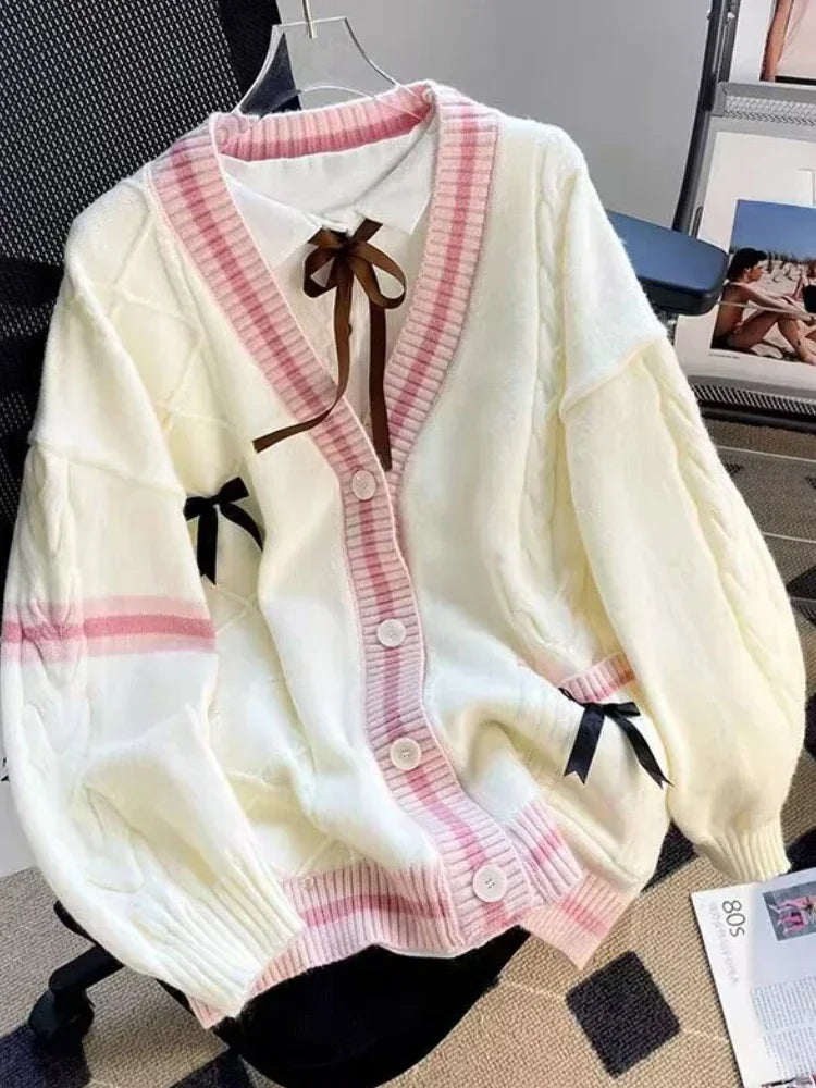 Kawaii Bow Knitted Cardigans