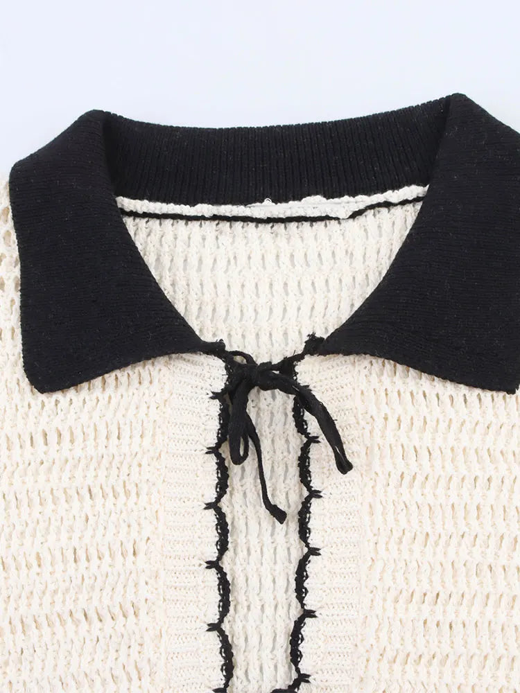 Chic Crochet Bow Short Sleeve Sweater