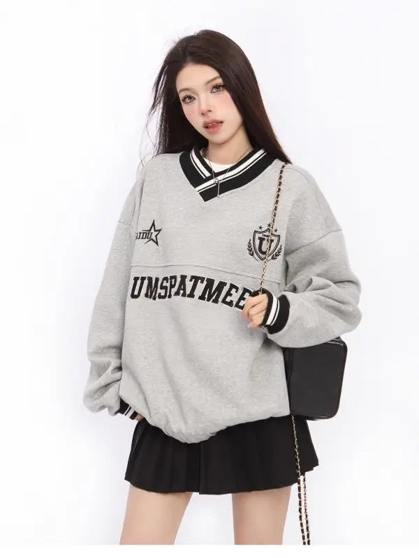 Retro American Style Letter Embroidered Hip Sweatshirt