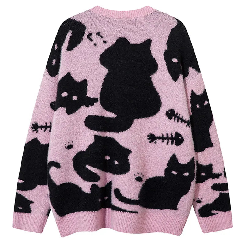 Cozy Oversized Cute Cat Knitted Sweater