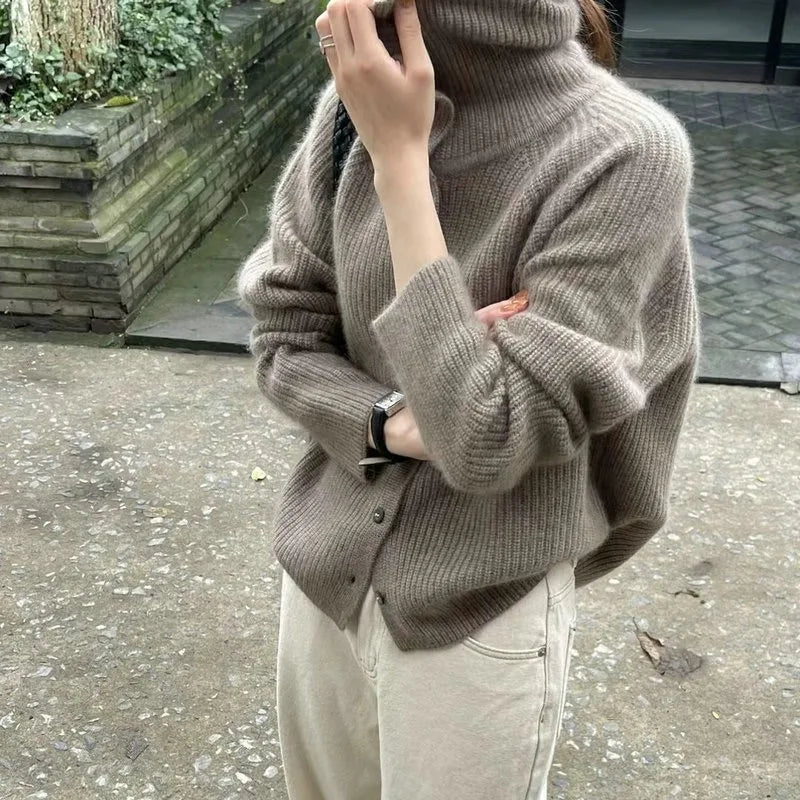 Luxurious Wool Turtleneck Cardigan Sweater Coat