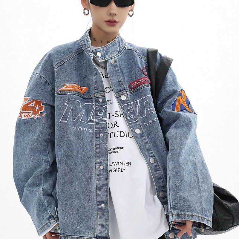 Women Retro High Street Light Blue Denim Jacket