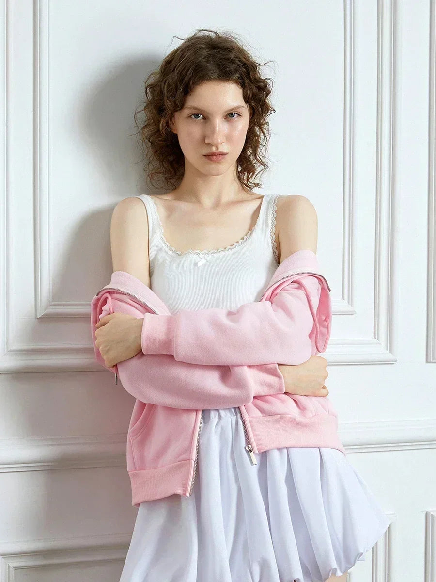 Women Pink Bow Print Long Sleeve Sweatshirt