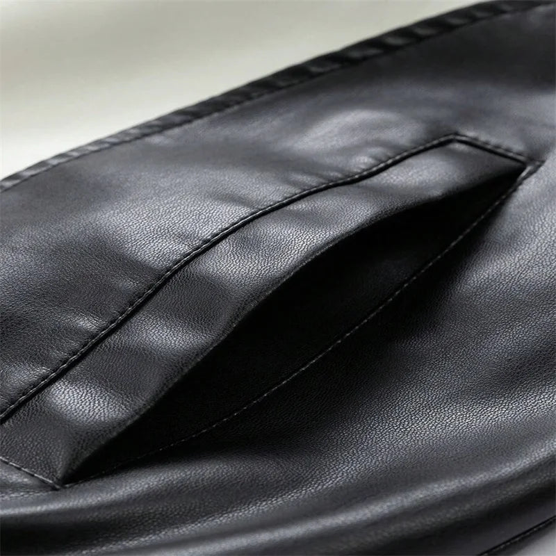 Contrast Colors Leather Biker Jacket