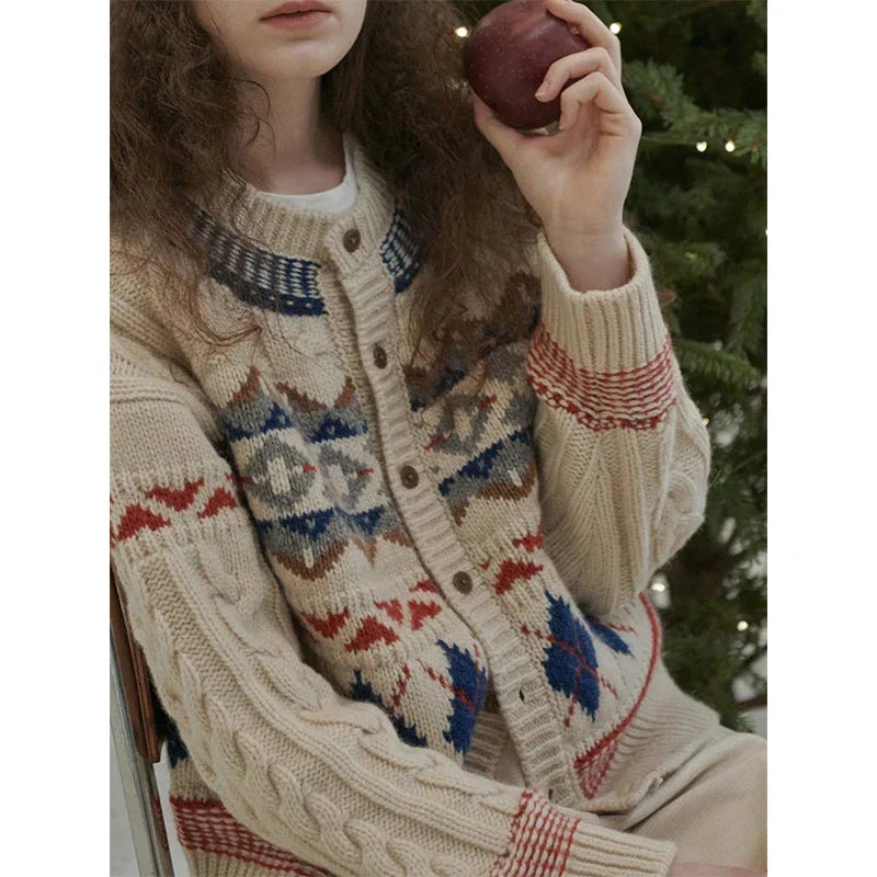 Cozy Vintage Christmas Argyle Knit Cardigan