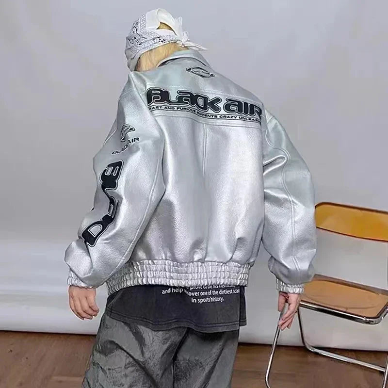 Y2K Leather Reflective Racing Jacket