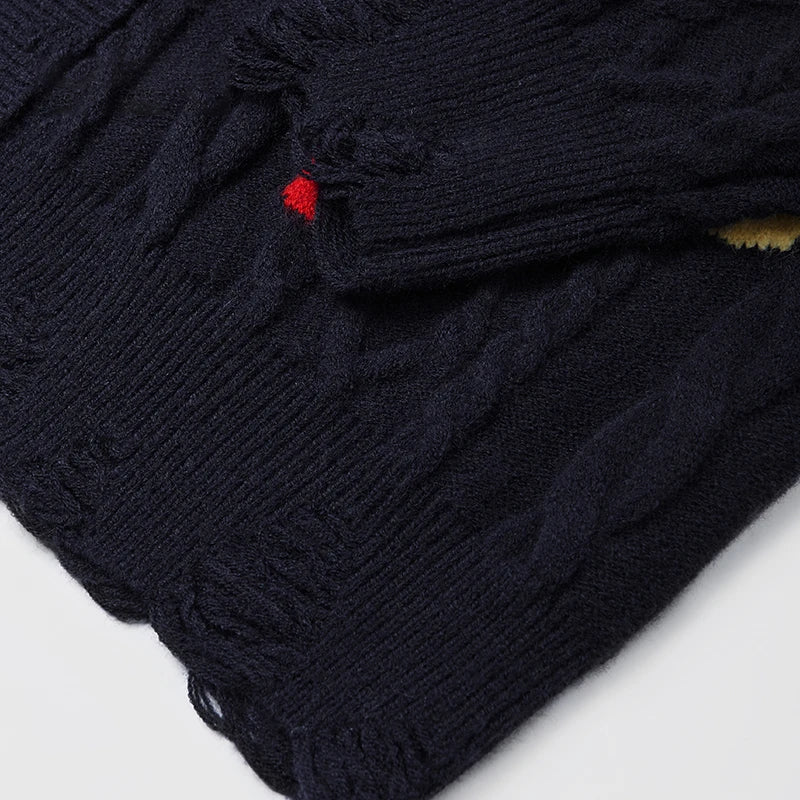 Abstract Patch Cable Knit Sweater