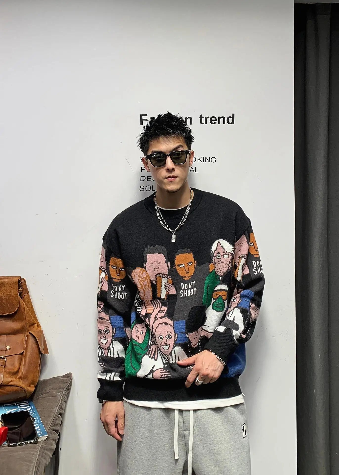 Cozy Patchwork Rabbit O Neck Sweater