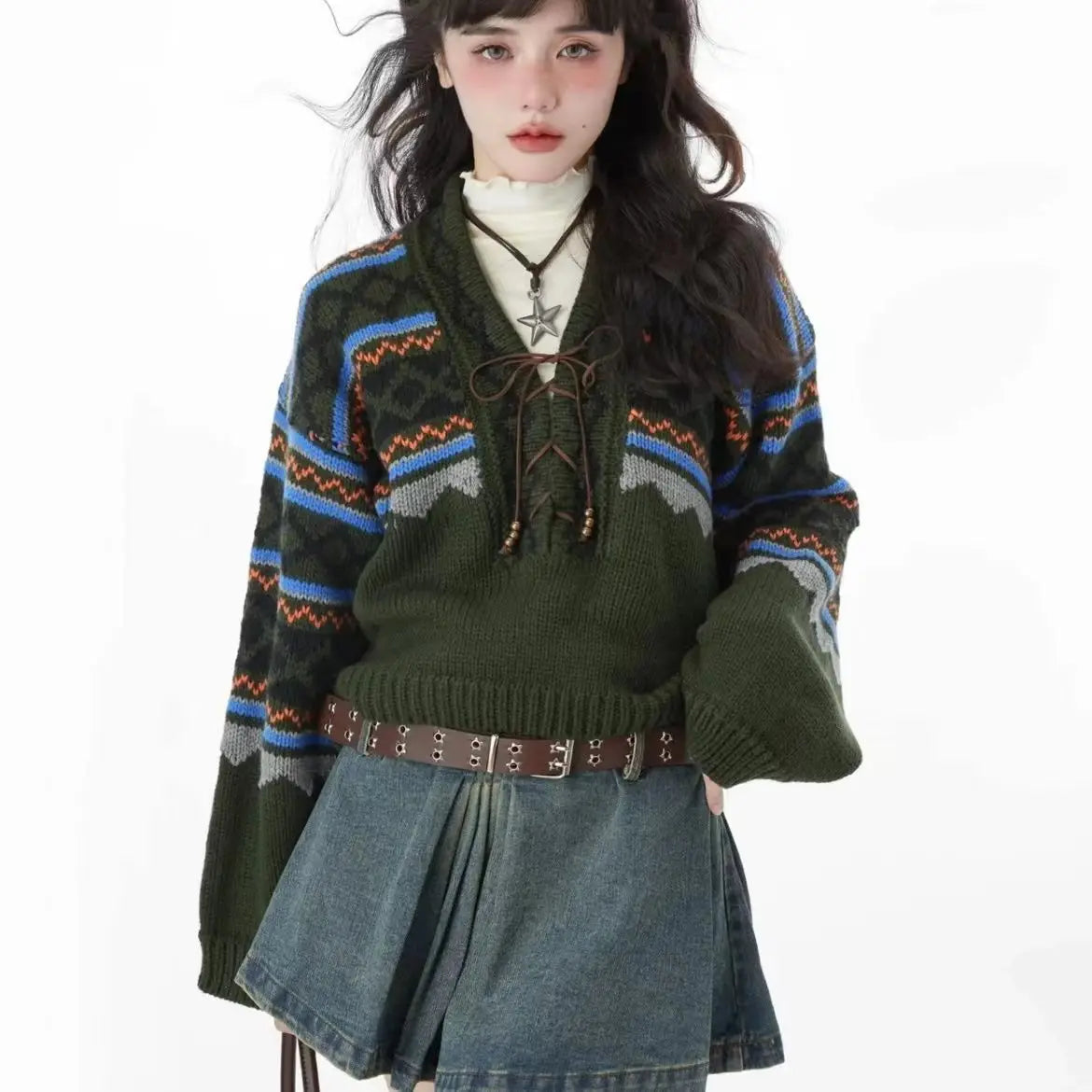 Contrast Color Patchwork Bandage Sweater