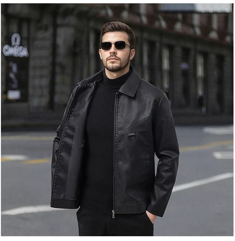 Slim Lapel Leather Jacket