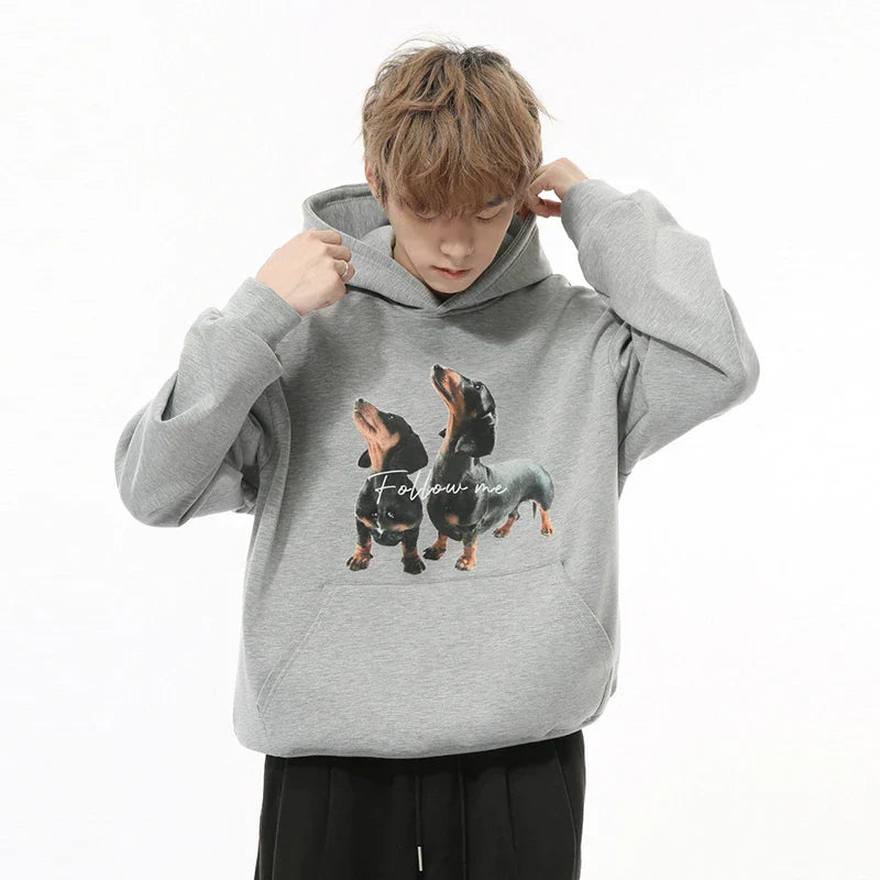Solid Color Dog Print Hoodie