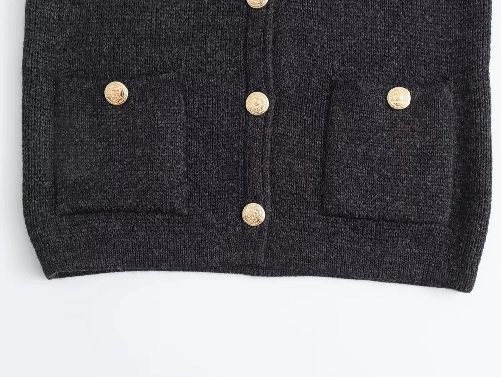 Golden Buttons Knitted Cardigan Sweater