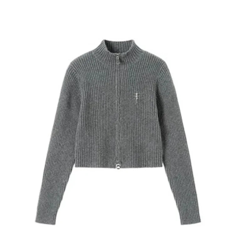 Women Vintage Grey Zipper Sweatshirt