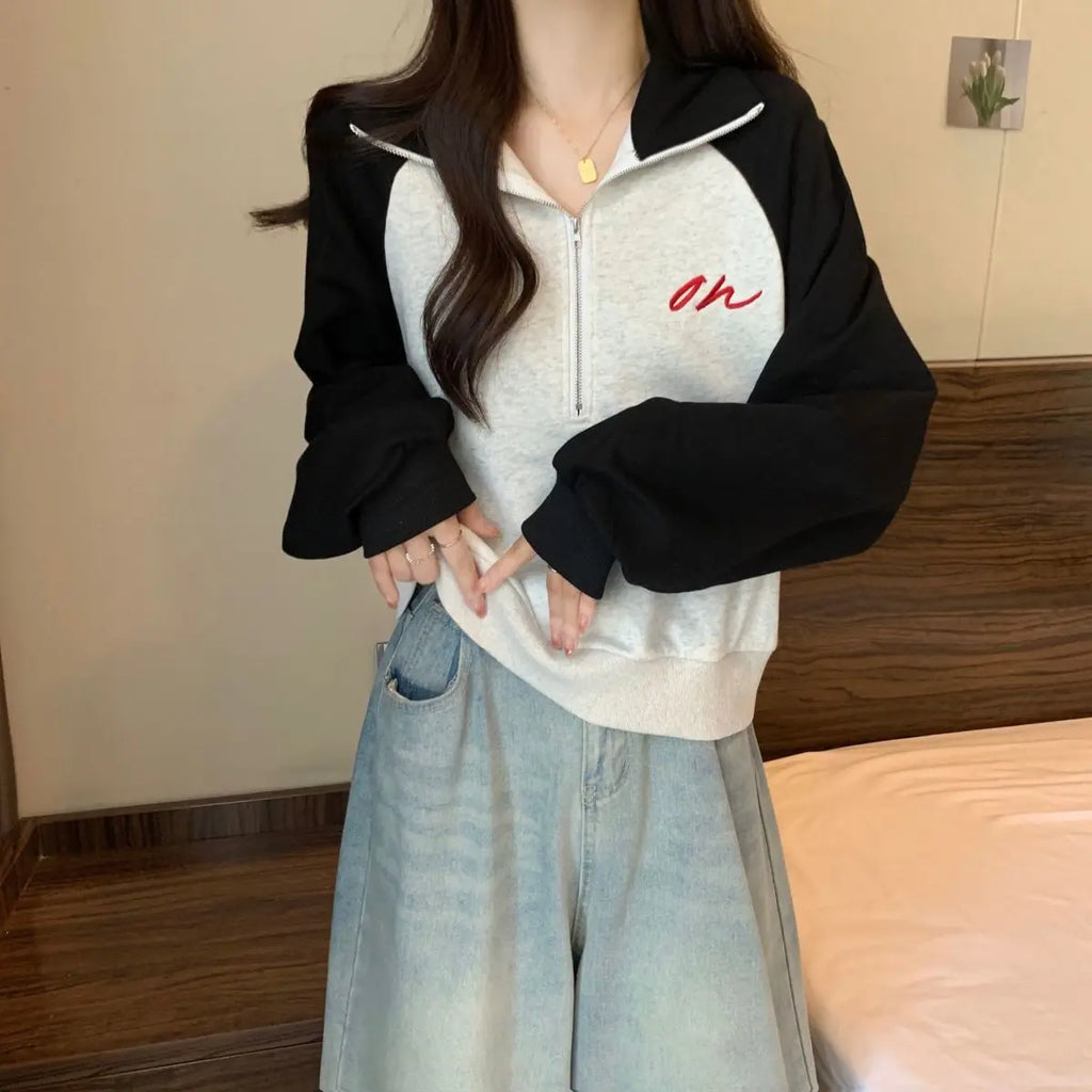 Chill Fit Loose Zipper Retro Long Sleeve Sweatshirt