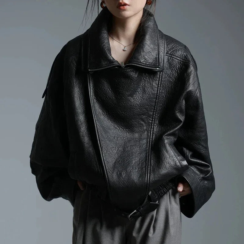 Women Oversized Genuine Leather Jacket