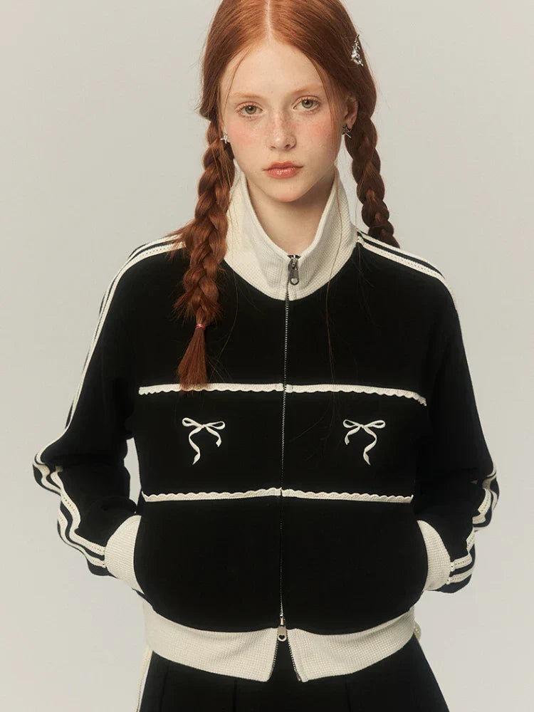 Sweat Retro Lace Embroidery Zip Up Sweatshirt