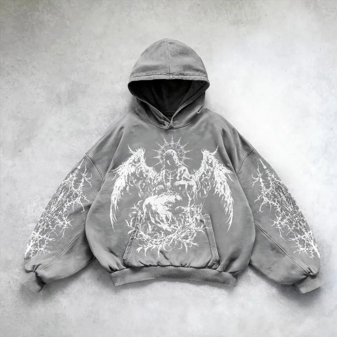 Front view of the Gray Gothic Tribal Design Hoodie