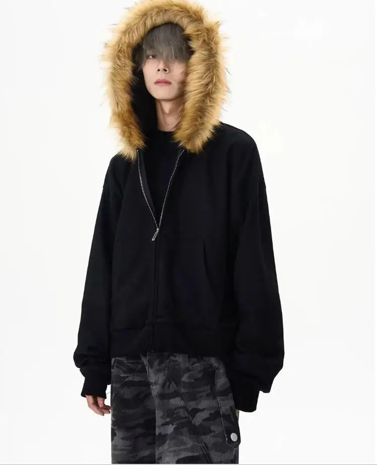 Autumn Japanese Edge Fur Collar Hoodied Sweatshirt
