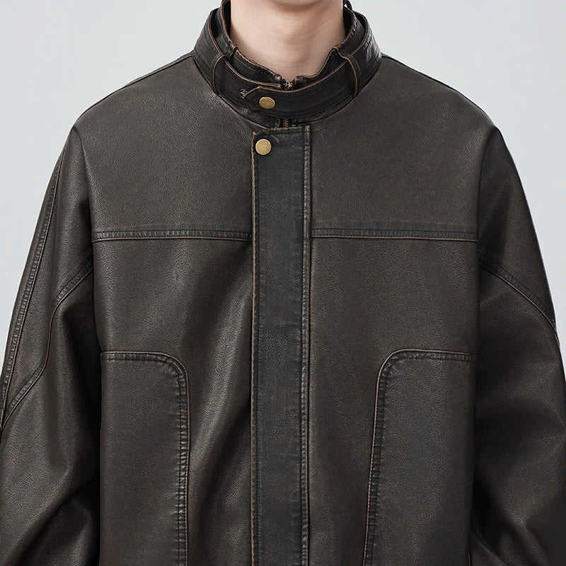 Men Vintage Japanese Style Motorcycle Leather Jacket