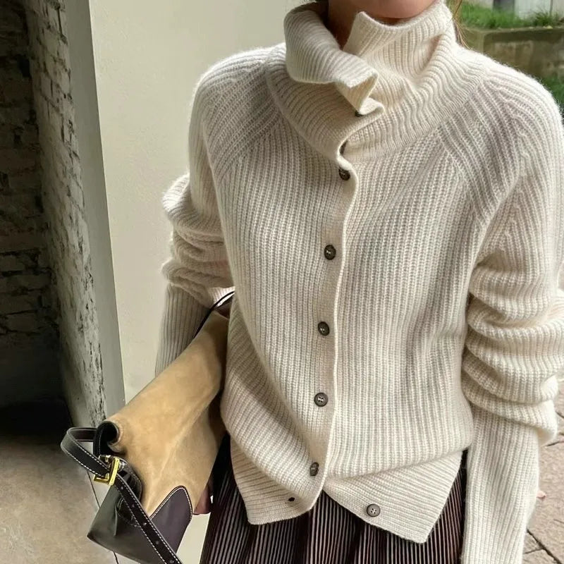 Luxurious Wool Turtleneck Cardigan Sweater Coat