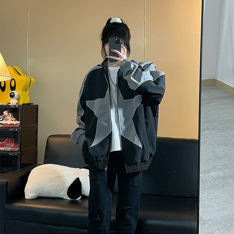 Vintage Star Print Windbreaker Jacket