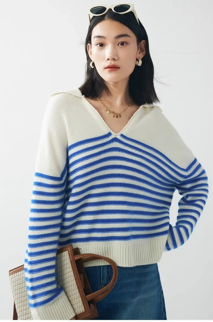 Stylish Striped Winter Knit Pullover Sweater