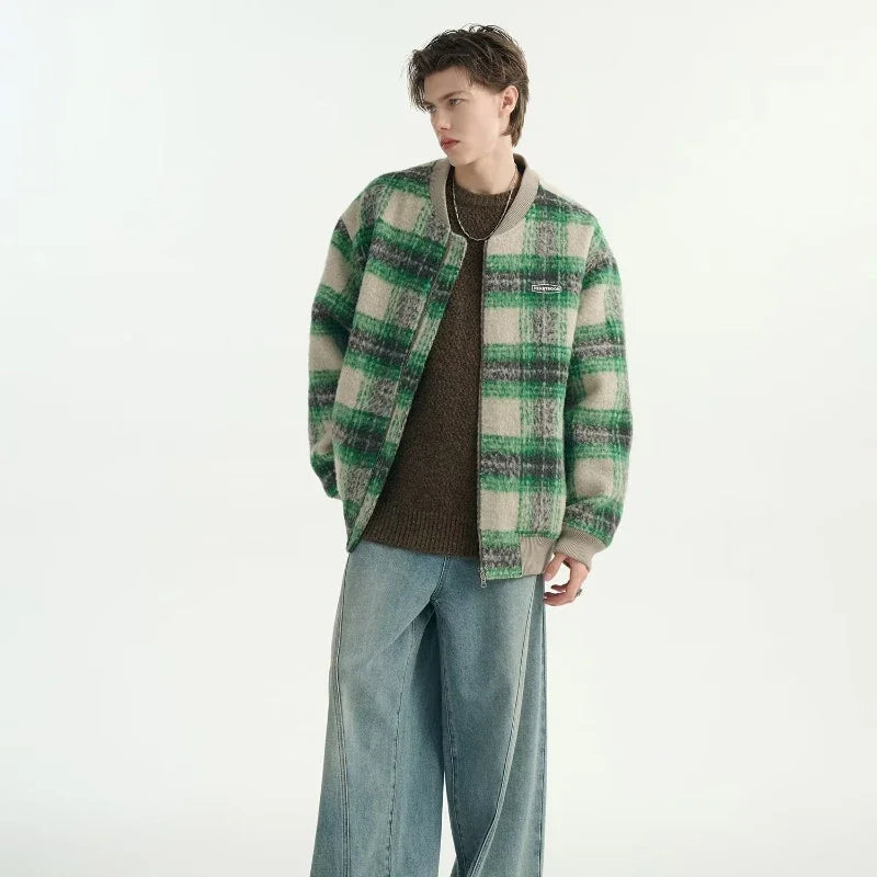 Pinnacle Plaid Woolen Bomber Jacket