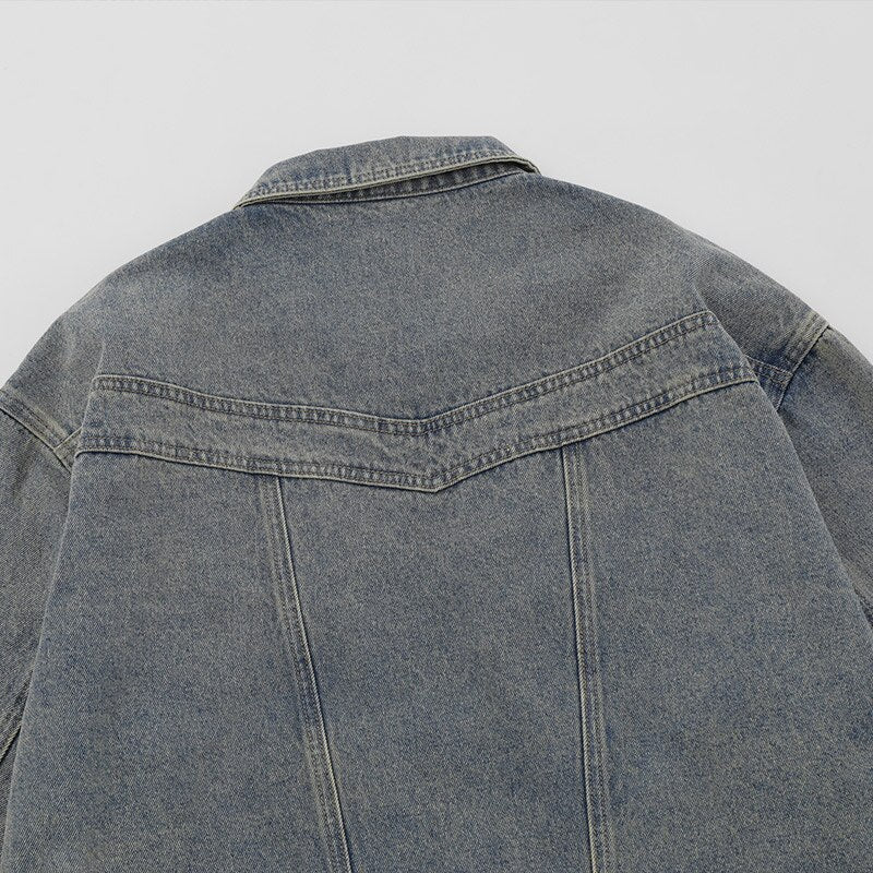 Oversized Washed Solid Denim Jacket