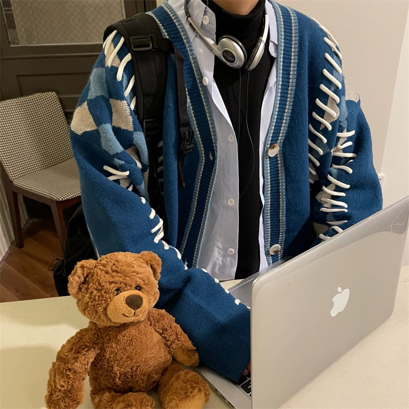 Plaid Stitched Cardigan