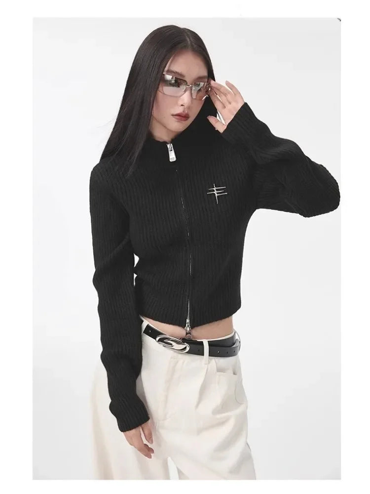 Women Vintage Grey Zipper Sweatshirt