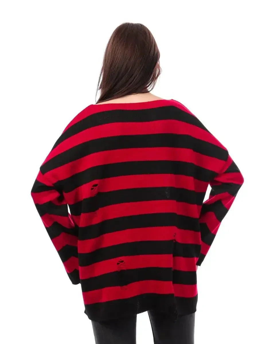 Women Gothic Oversized Striped Knitted Sweater