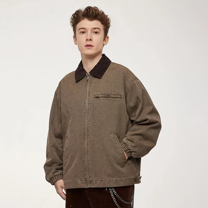 Model wearing the khaki Classic Corduroy Bomber Jacket