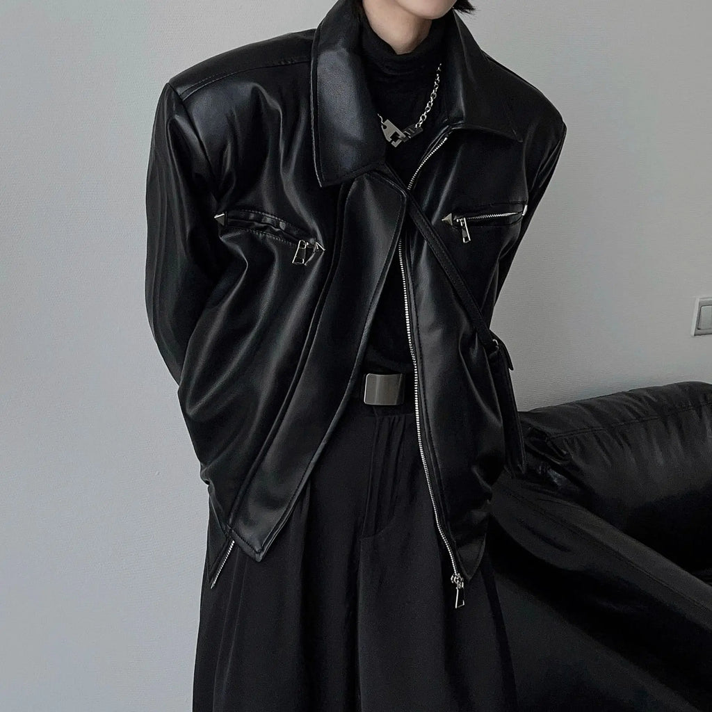 Stylish American Biker PU Zipper Leather Jacket