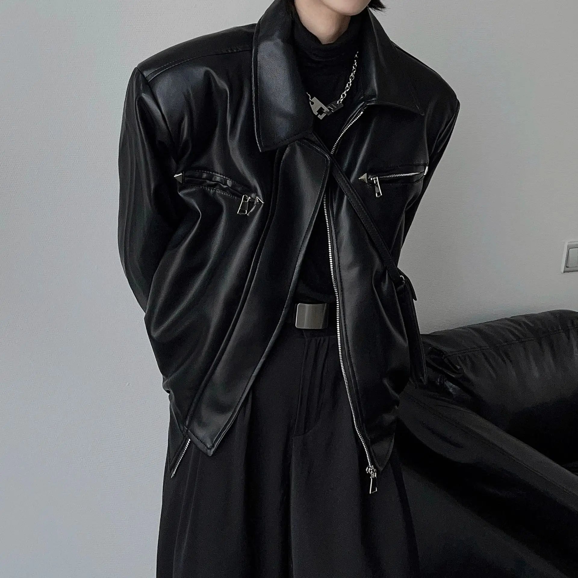 Stylish American Biker PU Zipper Leather Jacket