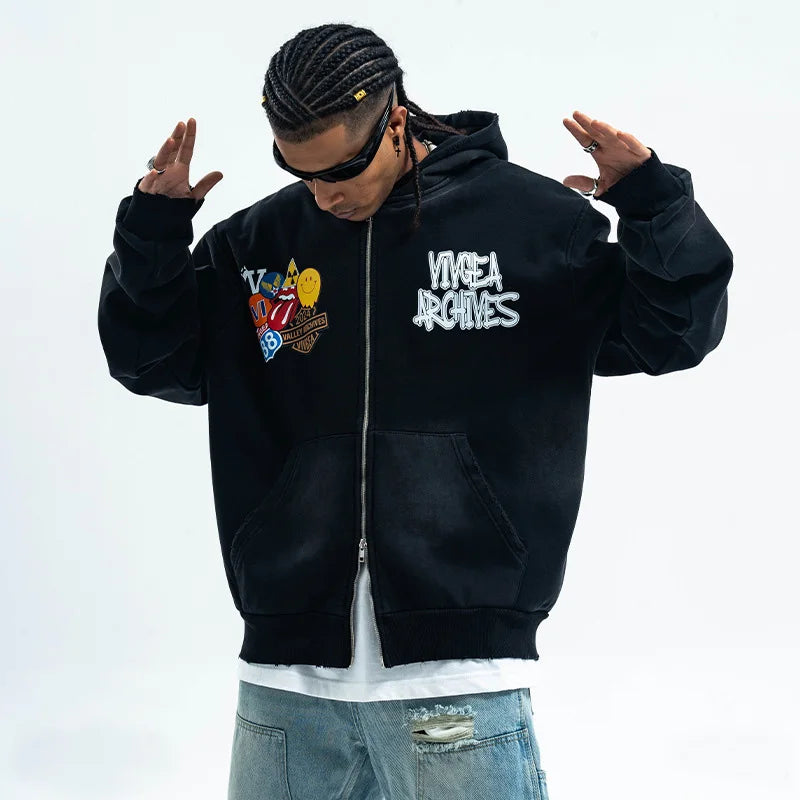 Cozy Bold American Style Painted Hoodied Sweatshirt