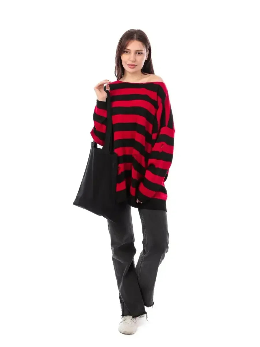Women Gothic Oversized Striped Knitted Sweater