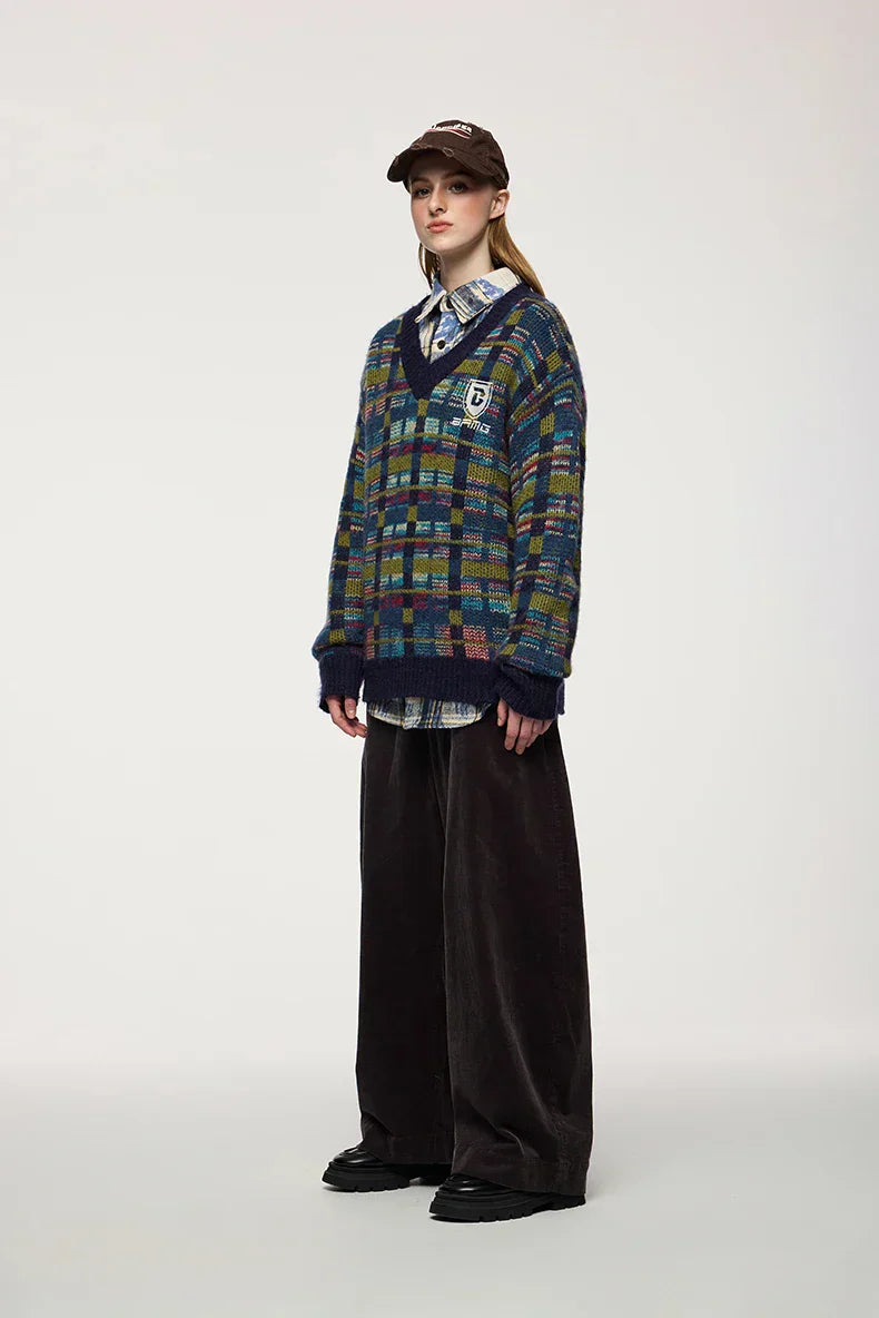 Checkered V-Neck Sweater