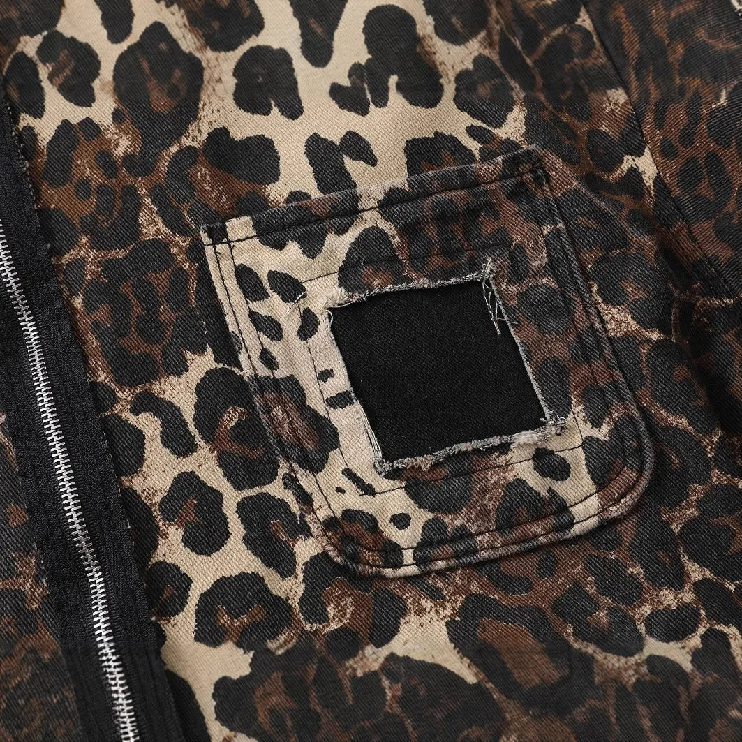 Leopard Patchwork Denim Jacket